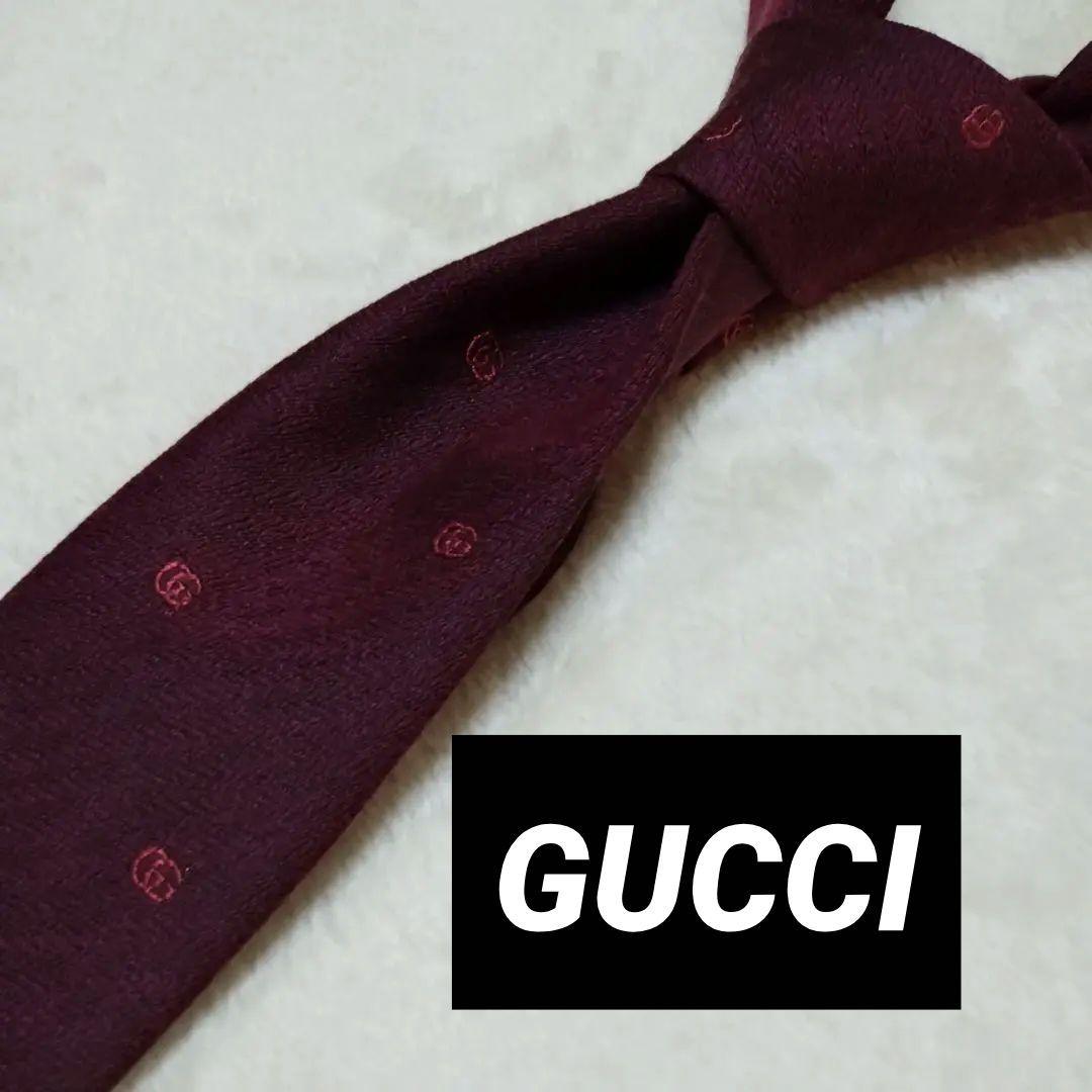 極美品■GUCCI　グッチ　ネクタイ　ワインレッド系　GG柄