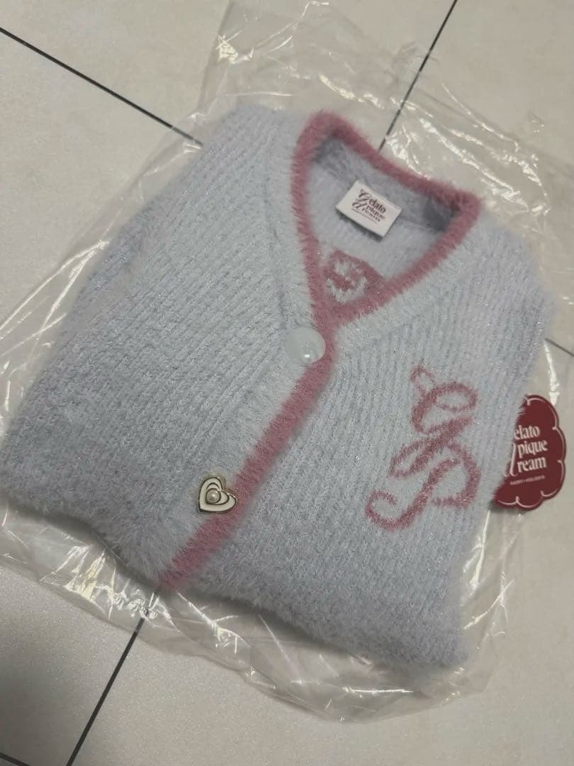 gelato pique ラメフェザーカーディガン ライトブルー