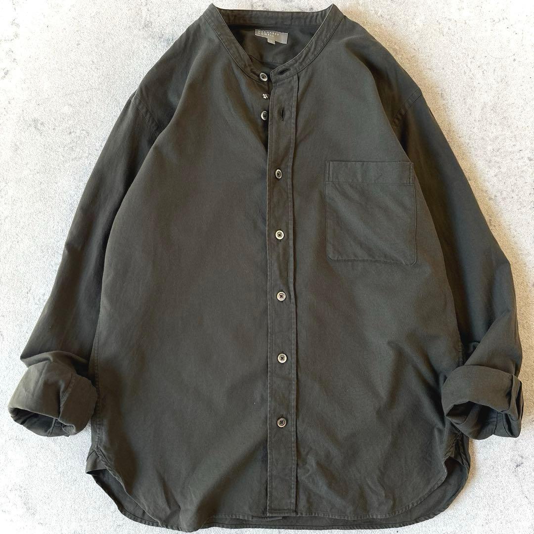 マーガレットハウエル メンズ L 起毛感 コットン バンドカラーシャツ カーキ