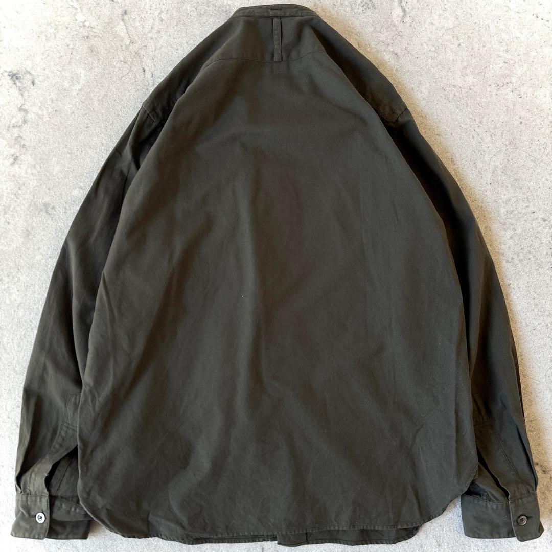 マーガレットハウエル メンズ L 起毛感 コットン バンドカラーシャツ カーキ