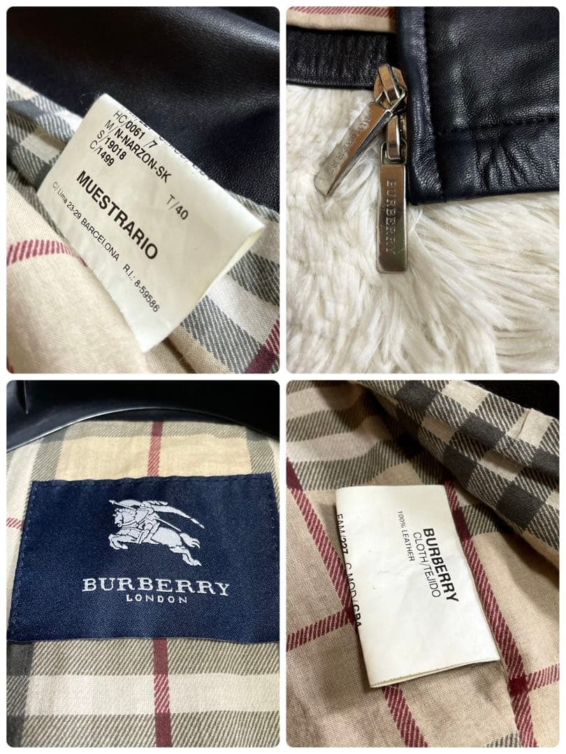 美品 BURBERRY 比翼バーバリー ノバチェック シングル レザージャケット