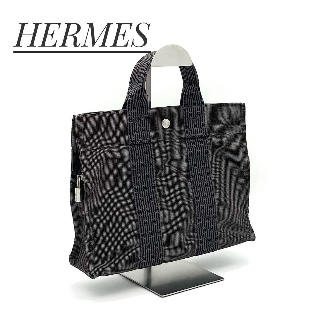 HERMESエルメス エールラインPM トートバッグ グレー カデナ付 通勤B5