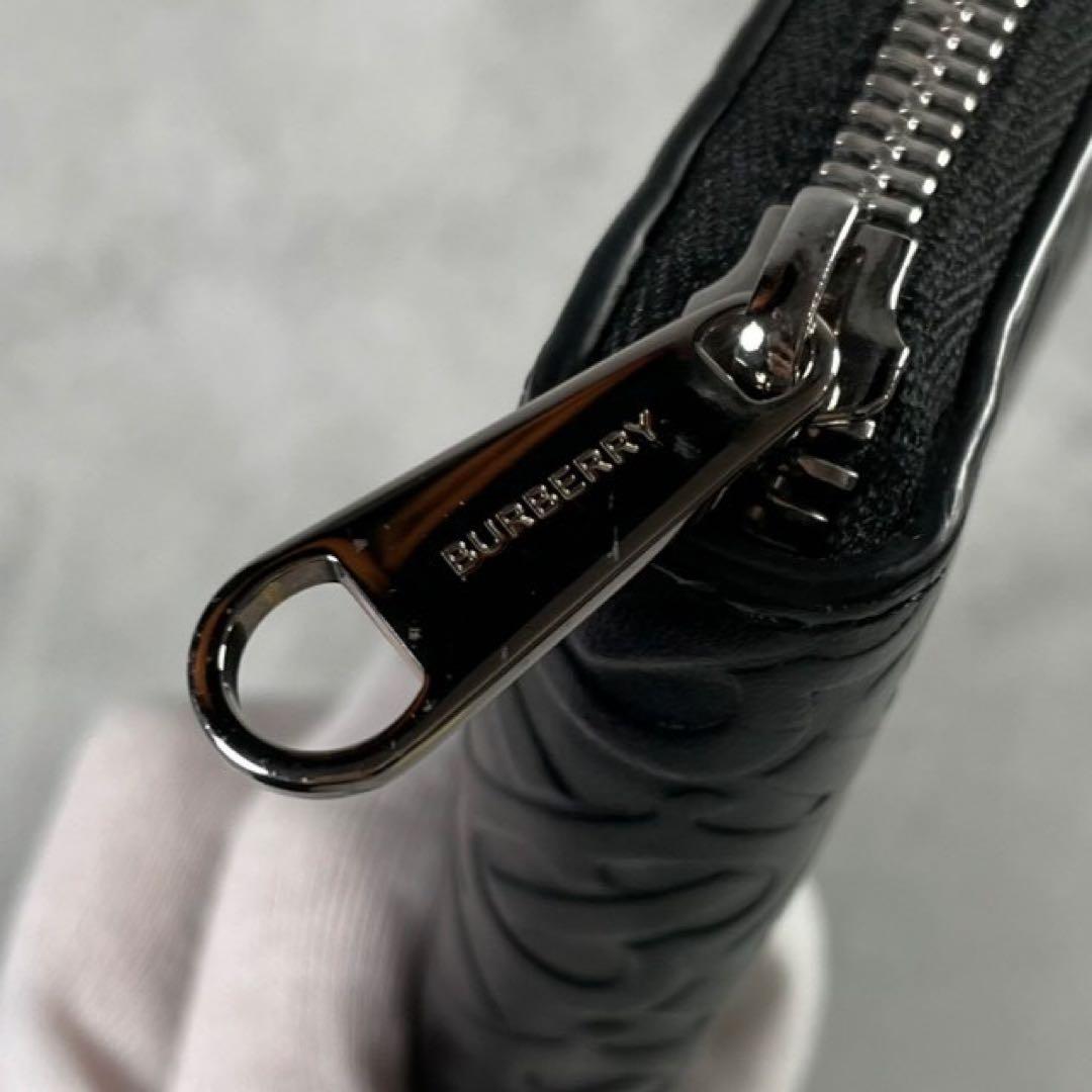 【極美品 保存袋付】バーバリー 長財布 TBロゴ 総柄 レザー 本革 ブラック