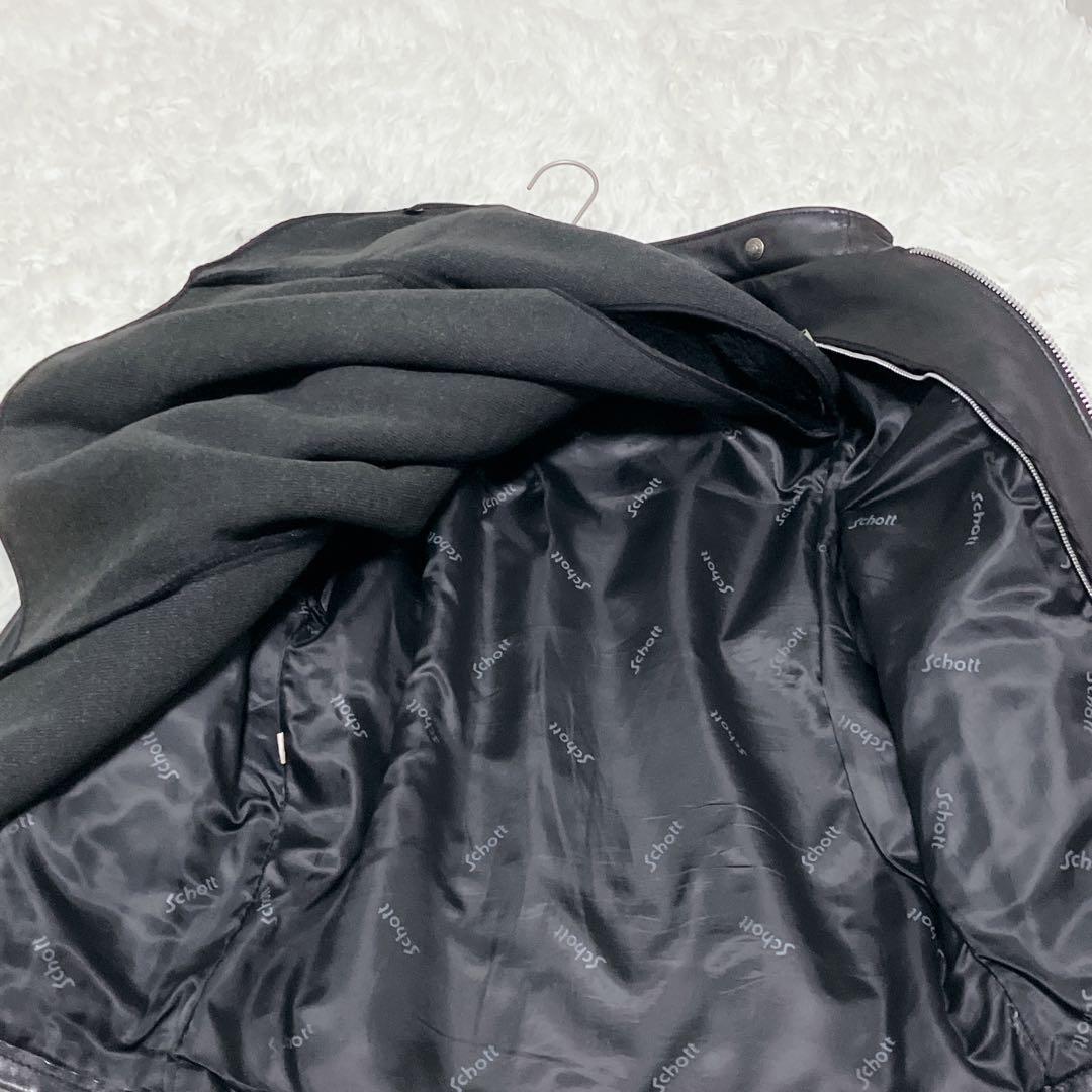【米国製】schott ライダースジャケット シングル 2way 黒 本革 ボア