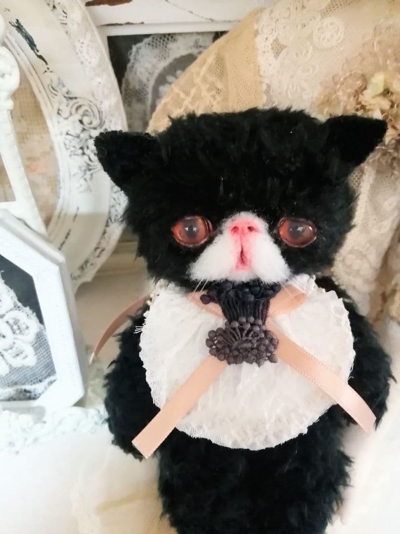 くせっ毛♡エキゾチック子猫ちゃん♡黒猫♡アートドール♡ぬいぐるみ♡