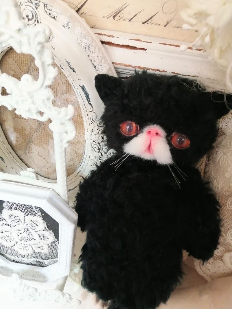 くせっ毛♡エキゾチック子猫ちゃん♡黒猫♡アートドール♡ぬいぐるみ♡