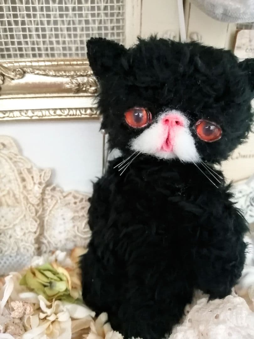 くせっ毛♡エキゾチック子猫ちゃん♡黒猫♡アートドール♡ぬいぐるみ♡