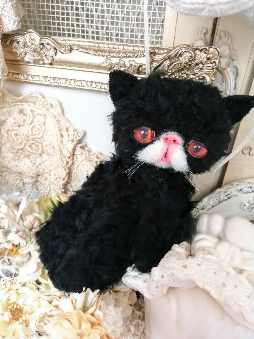 くせっ毛♡エキゾチック子猫ちゃん♡黒猫♡アートドール♡ぬいぐるみ♡