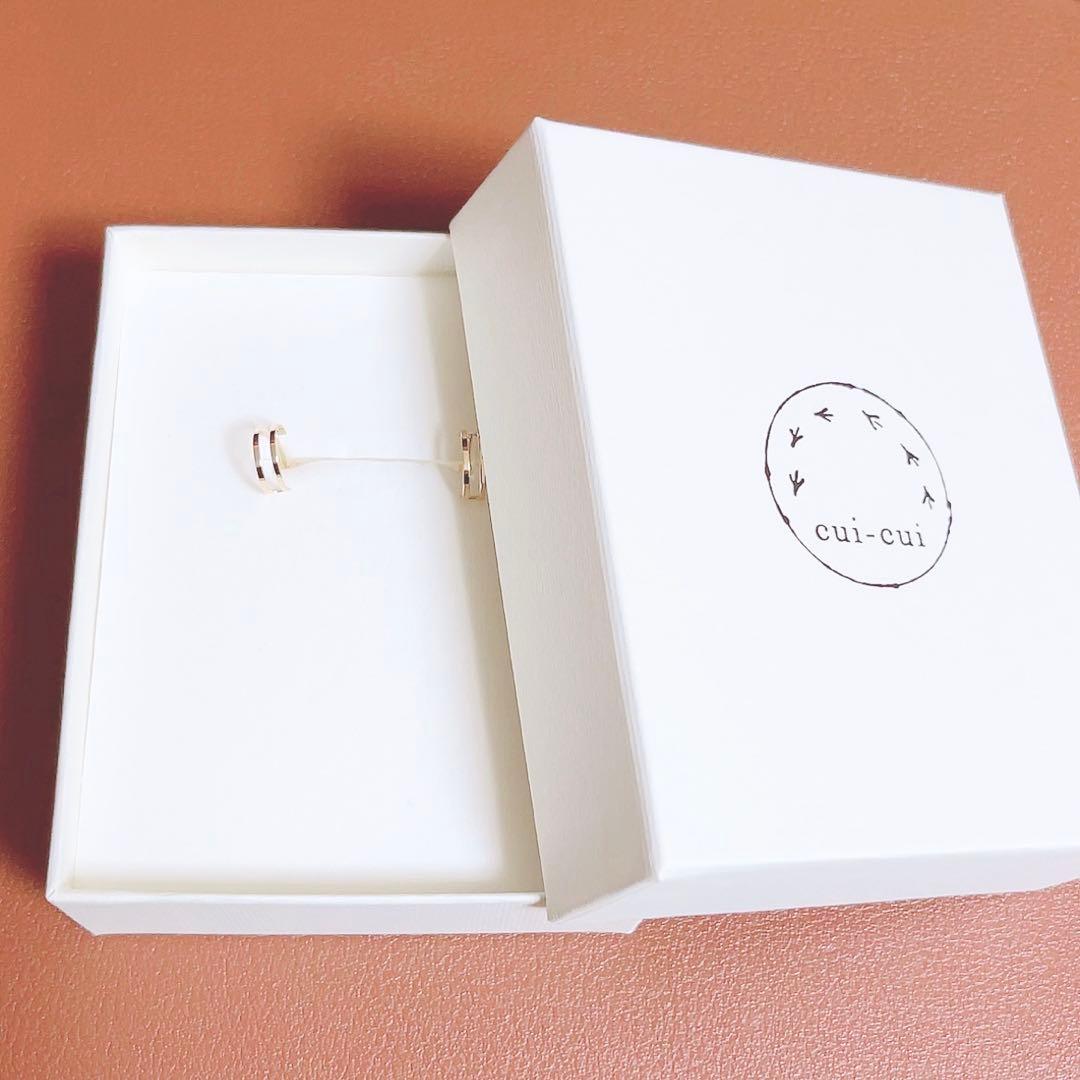 【新品】K10YG 2連風 フープピアス スタッドピアス ダブルロックキャッチ