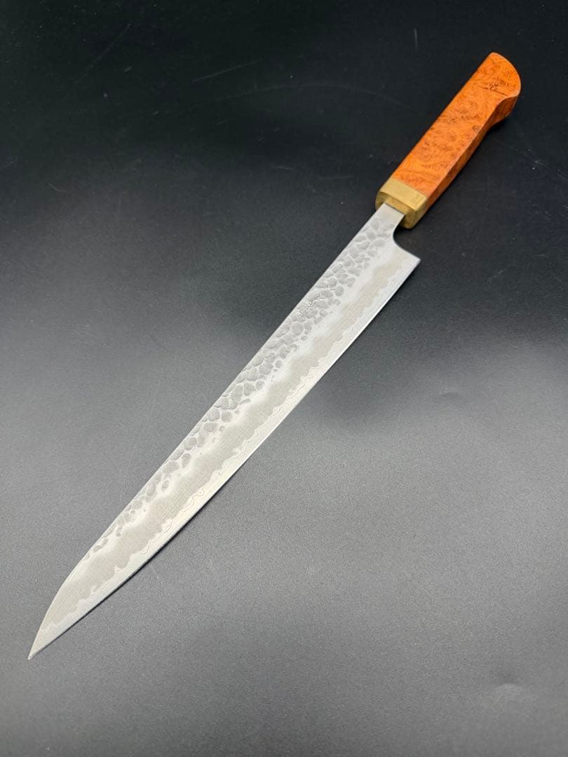 日本製　青紙スーパー鋼割り込み筋引き包丁240mm 花梨瘤柄