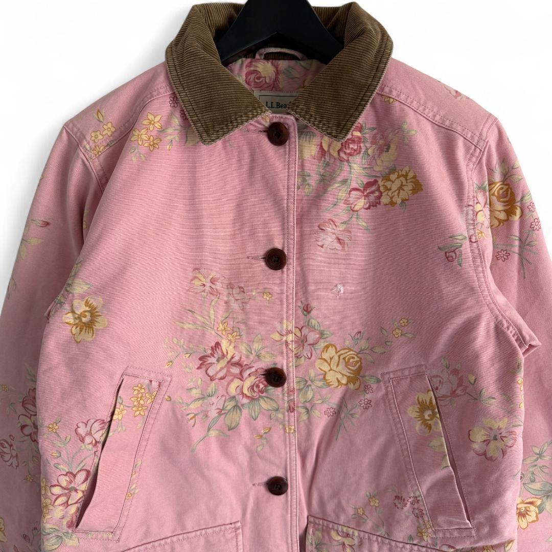 80s ヴィンテージ L.L.Bean 花柄 ワークジャケット ピンク S Y7