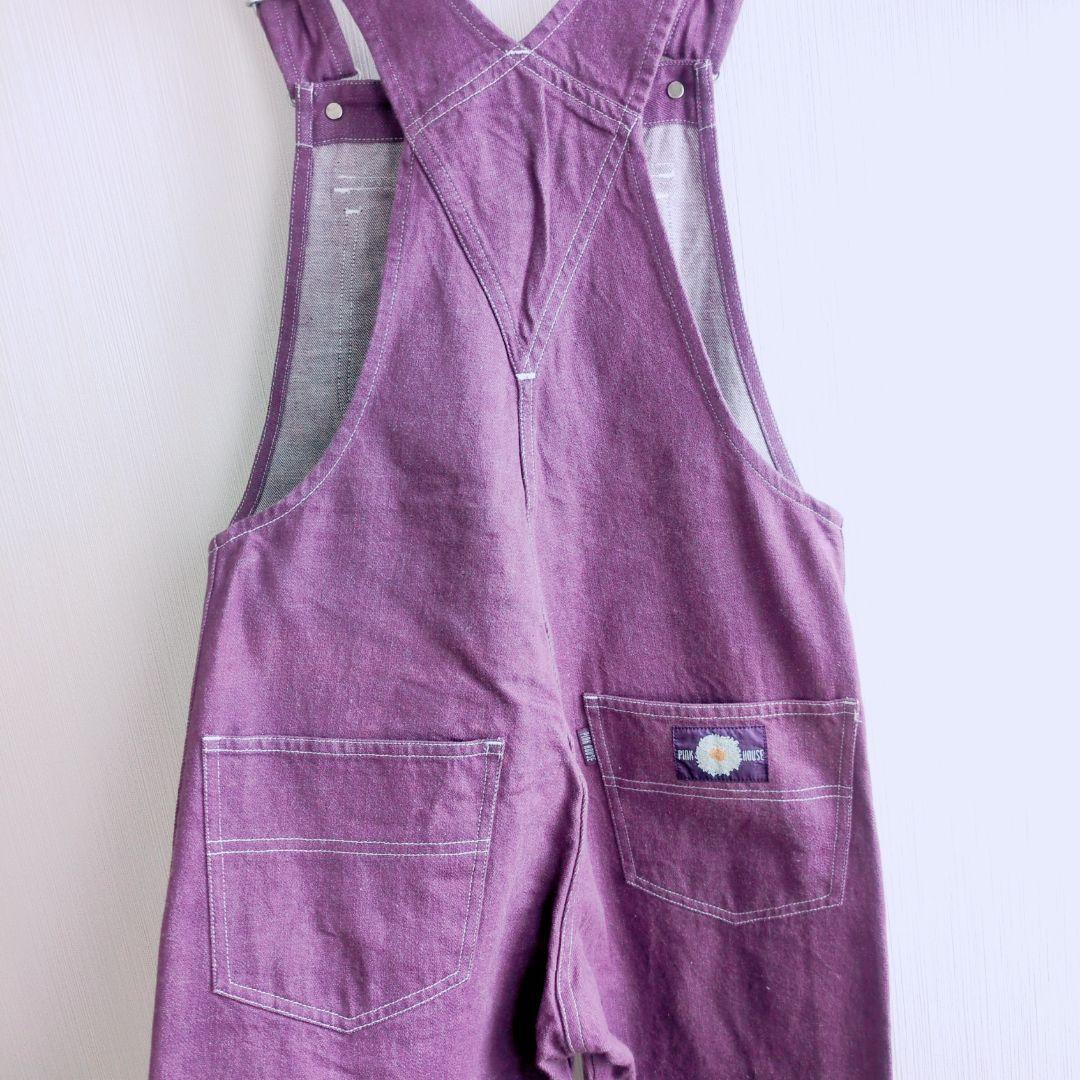 美品 ピンクハウス コットン 紫 オーバーオール ギンガム裏地 マーガレット