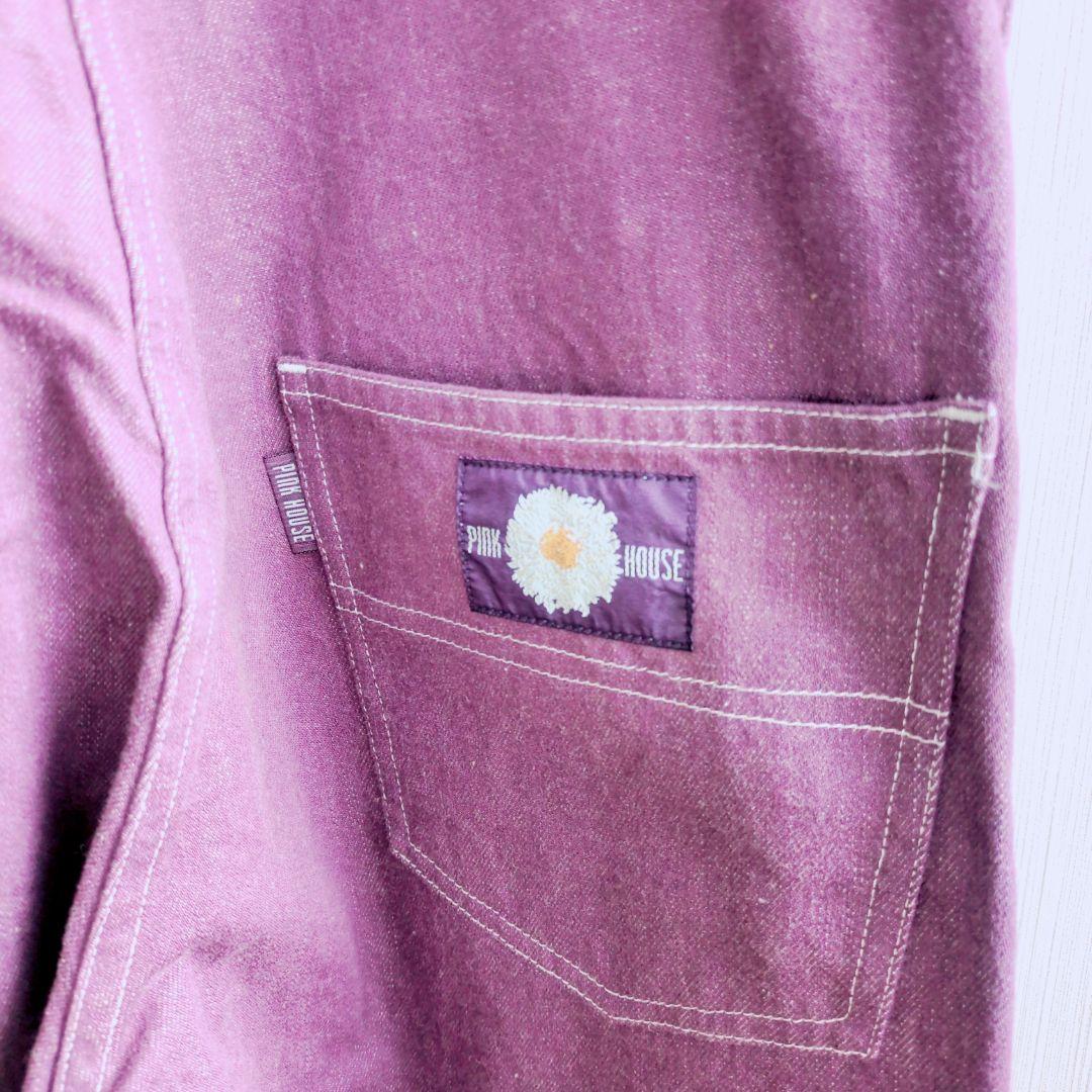 美品 ピンクハウス コットン 紫 オーバーオール ギンガム裏地 マーガレット