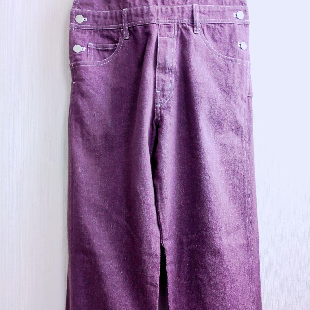 美品 ピンクハウス コットン 紫 オーバーオール ギンガム裏地 マーガレット