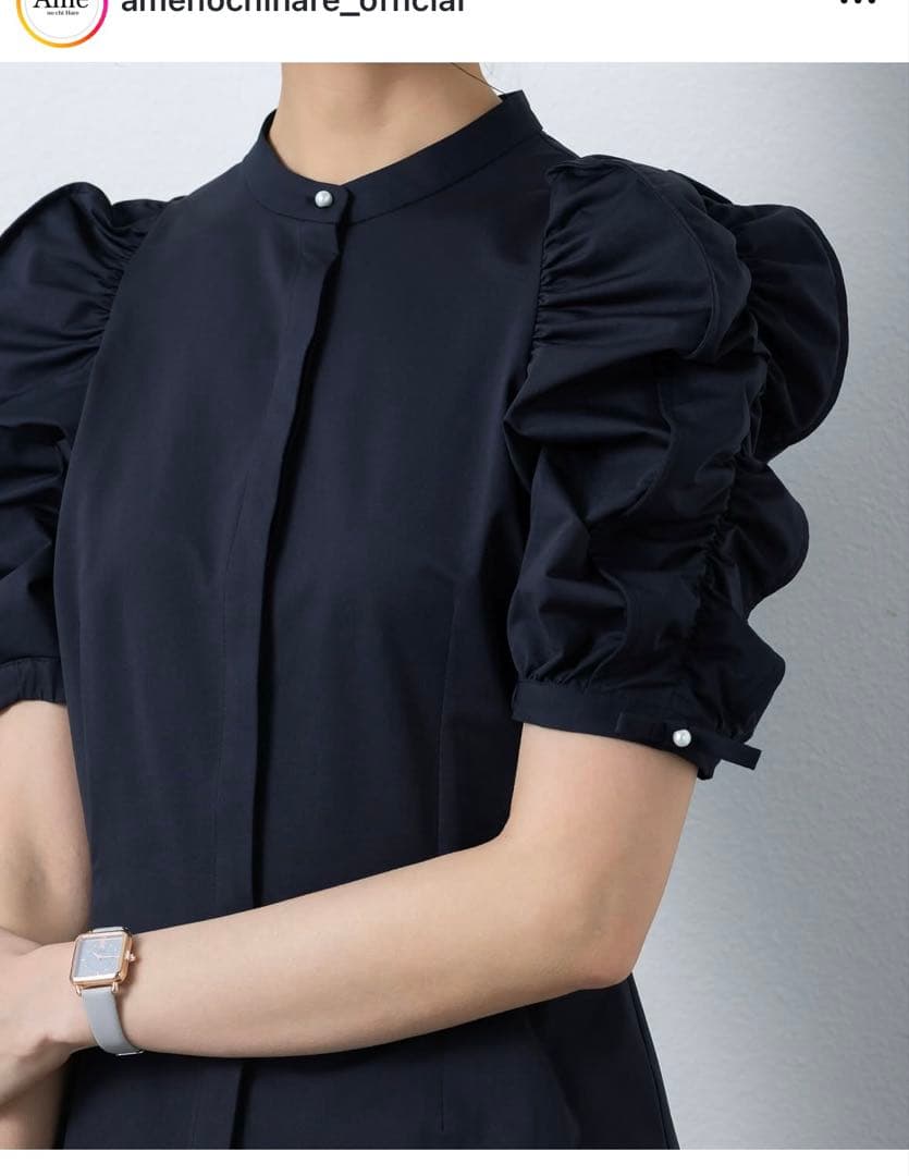 未使用Ame no chi hare リボンスリーブブラウス ネイビー