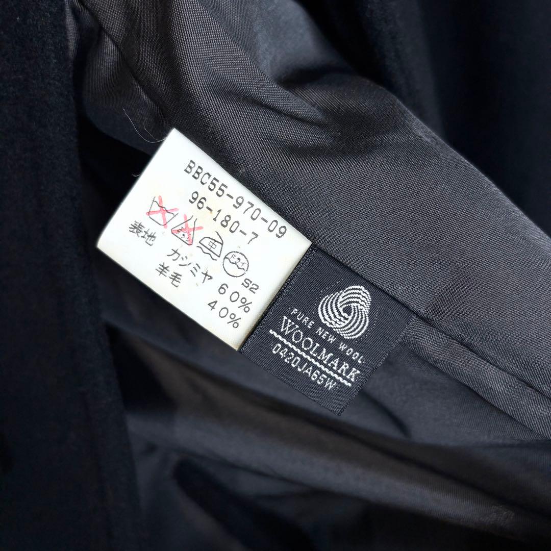 【カシミヤ混】バーバリー　ウールステンカラーコート　ブラック　XL相当