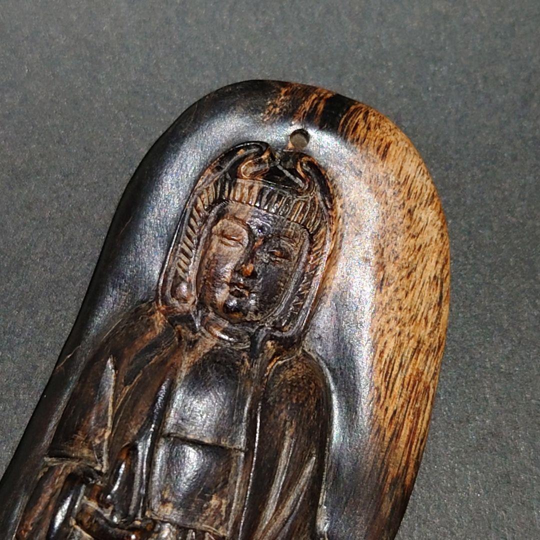 最高品質 天然沈香 彫物 観音細工 約14.2g ネックレストップ 香木