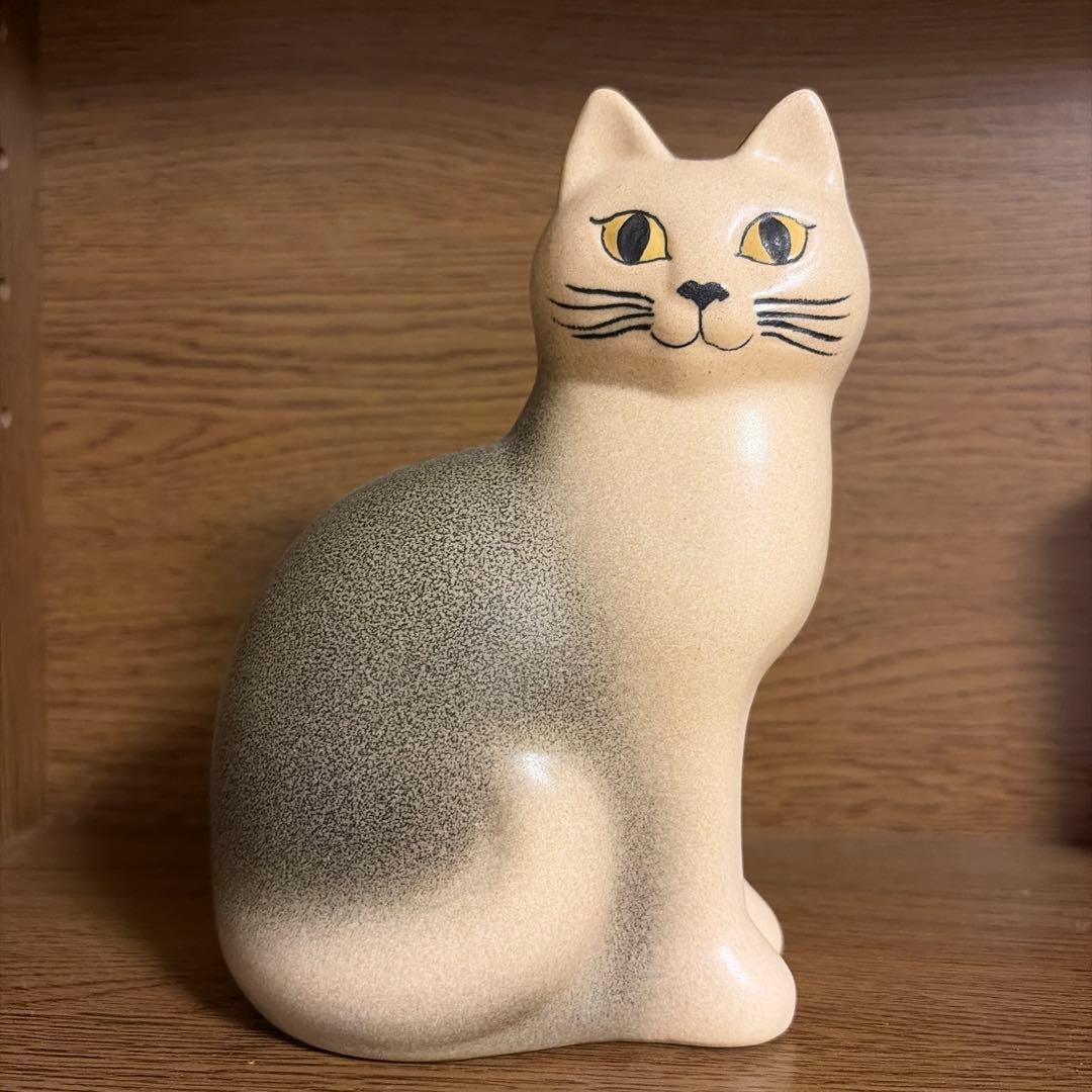 【極美品】リサラーソン マンズ ミディアムサイズ ブラウン グレー　猫の置物