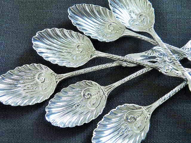 英国　Mappin & Webb　純銀シェル型ティースプーン　6本セット