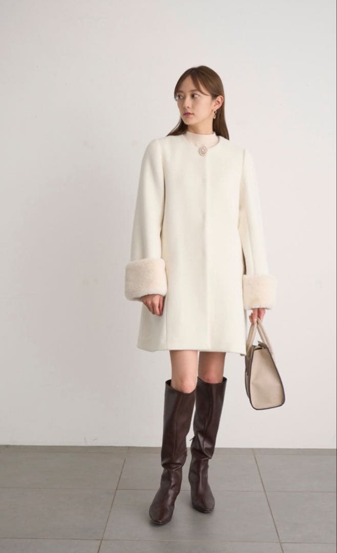 ビジューブローチAラインコート SNIDEL スナイデル【ビジューなし】