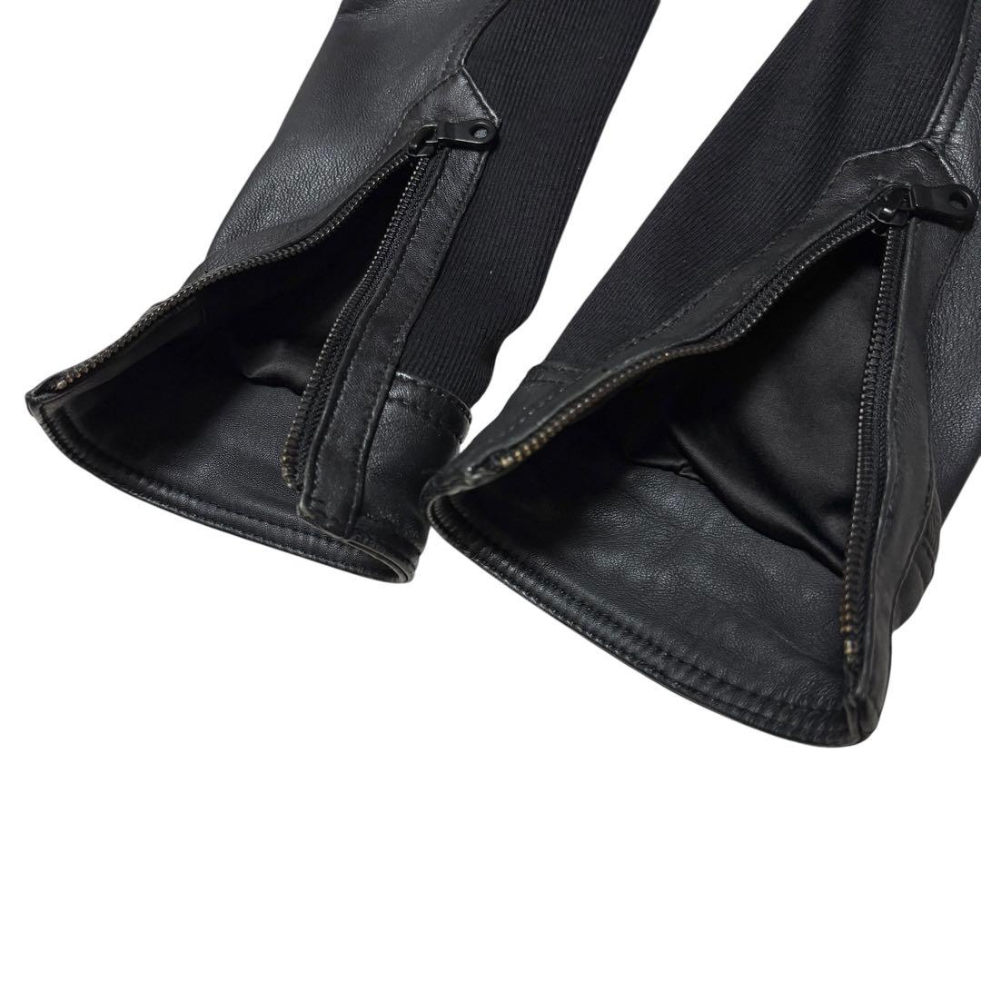 美品 ノーアイディー × カンビオ ラムレザー シングルライダースジャケット 黒