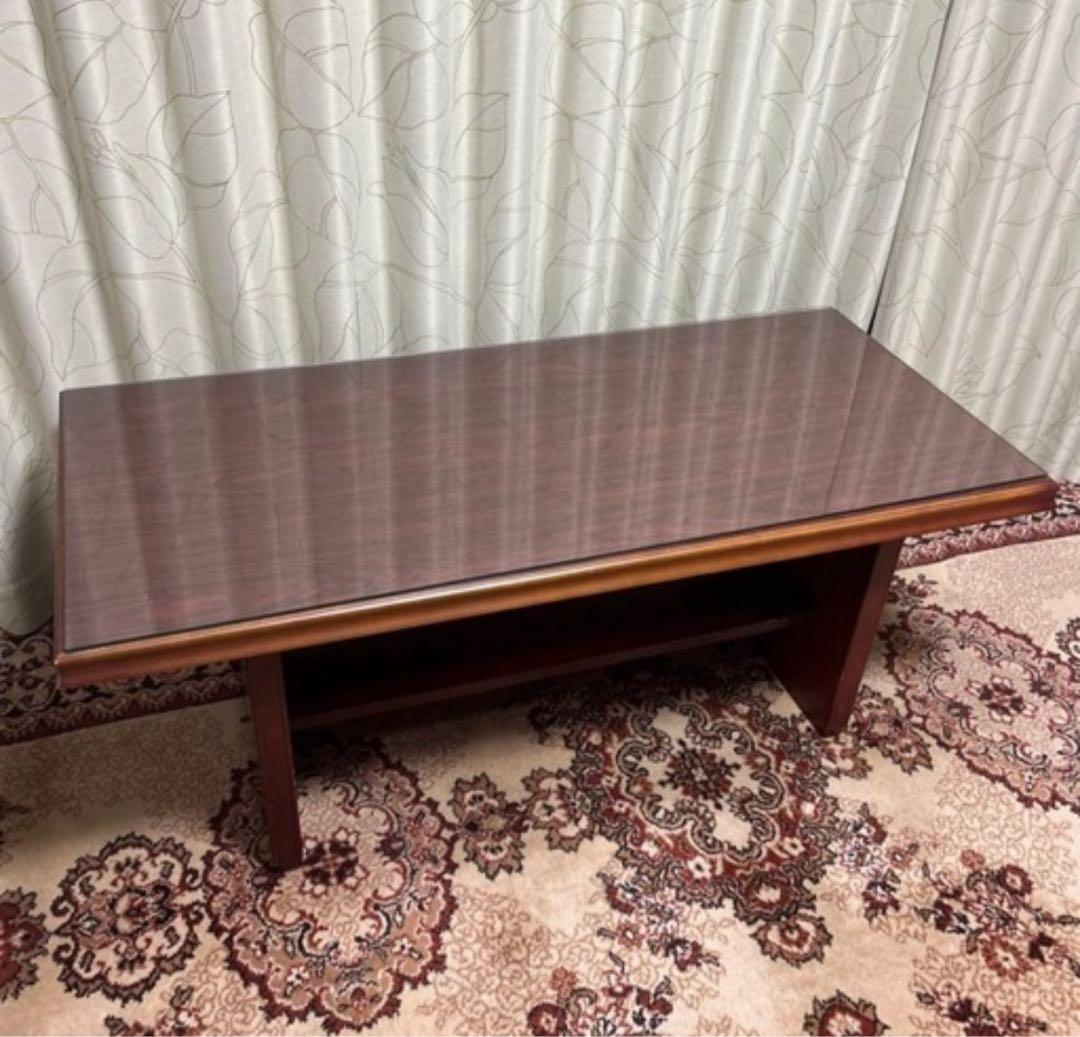 木製 ダークブラウン ガラス付き センターテーブル