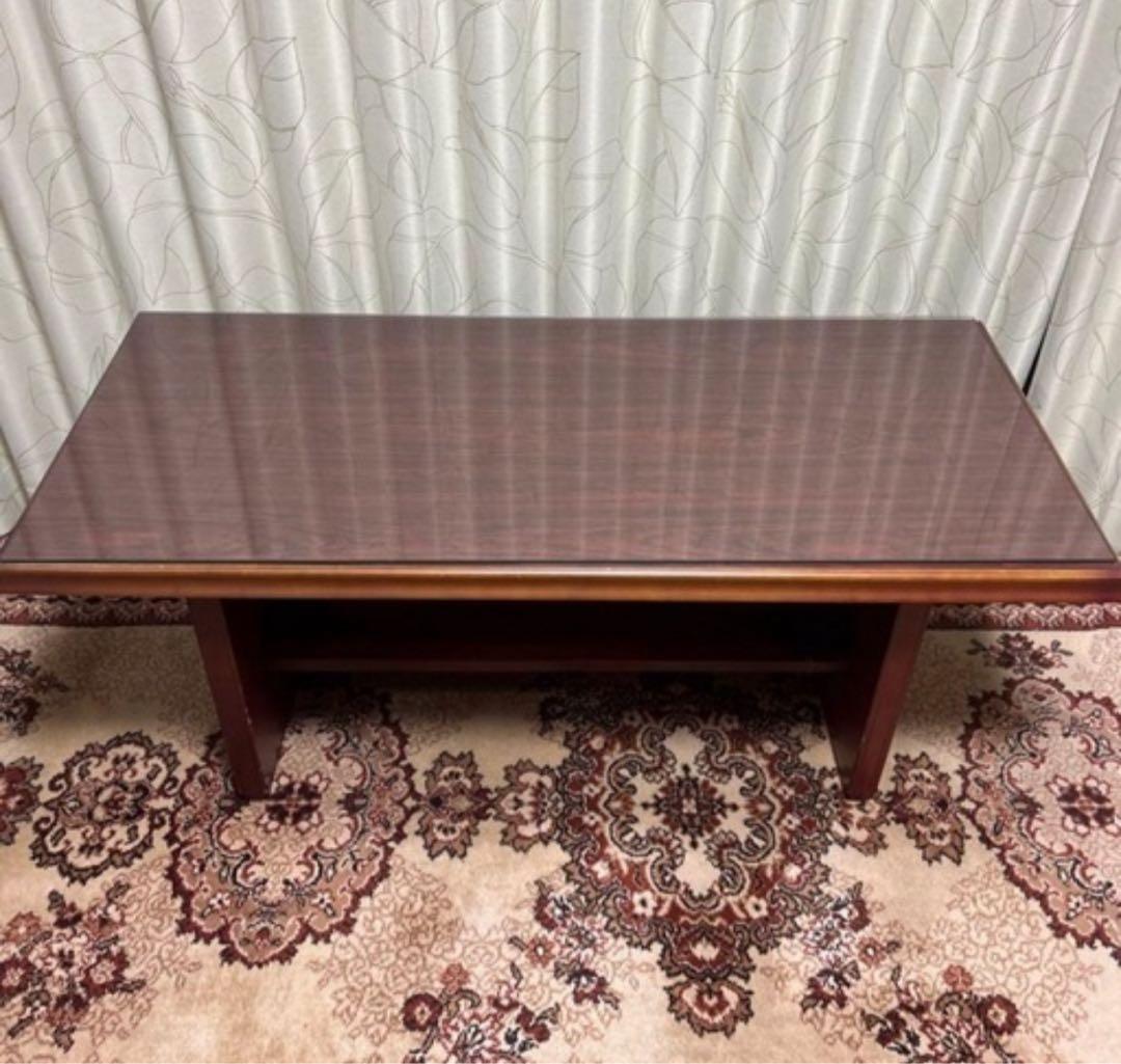 木製 ダークブラウン ガラス付き センターテーブル