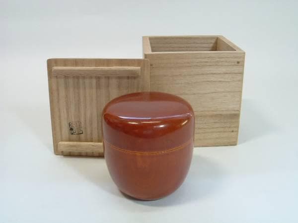 棗■天然木製　漆塗りなつめ 茶入れ 木目調 お茶道具 茶器 桐箱入り■