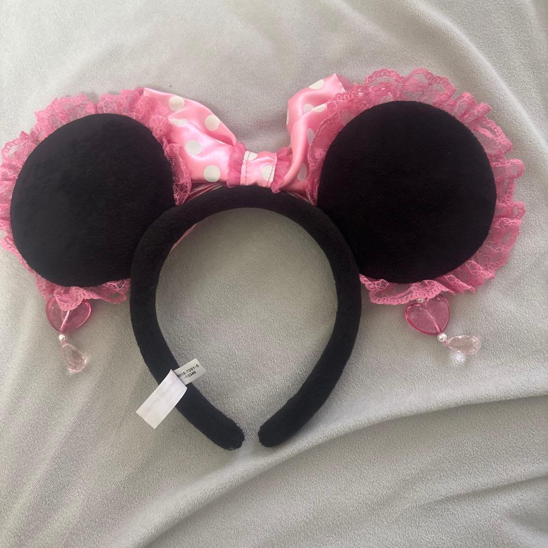 ミニーマウス風カチューシャ ピンク イヤリング　イヤリングカチューシャ