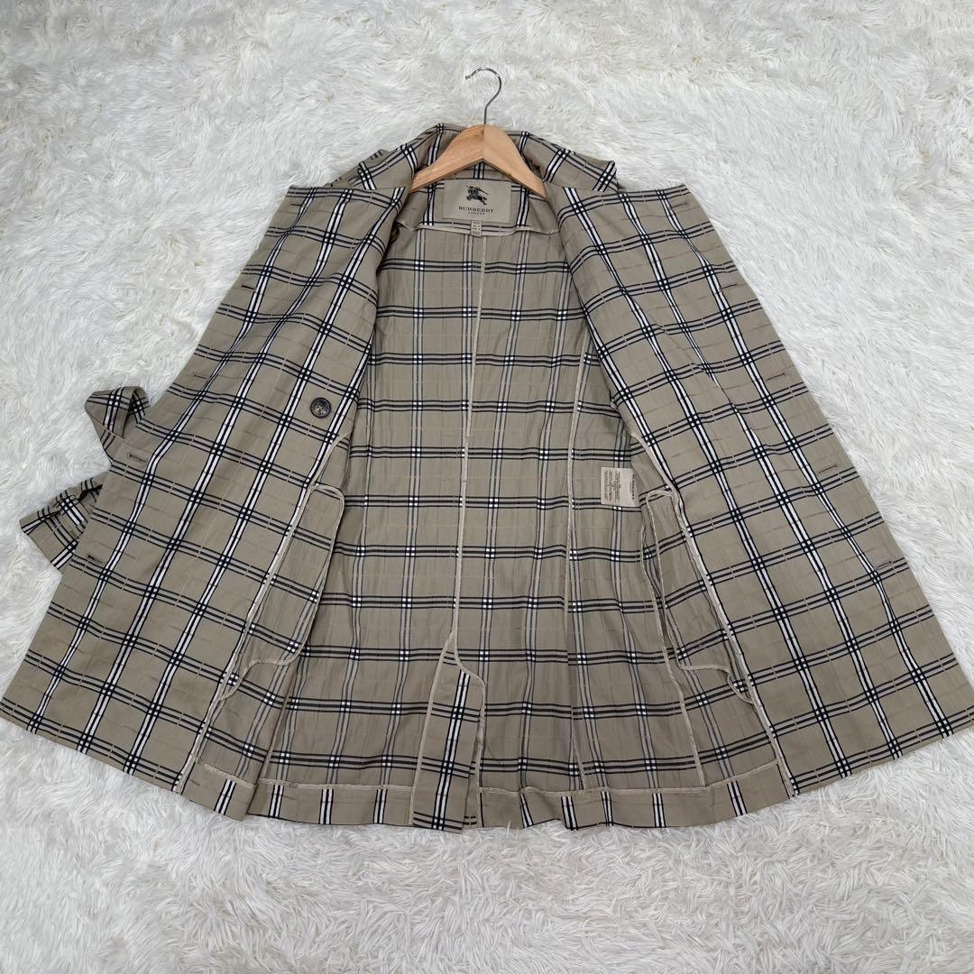 バーバリーロンドン チェック総柄 スプリングコート シルク混 ベルト USA4