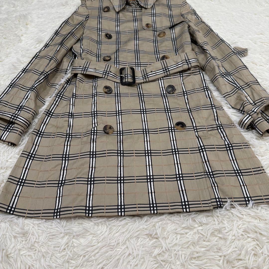 バーバリーロンドン チェック総柄 スプリングコート シルク混 ベルト USA4
