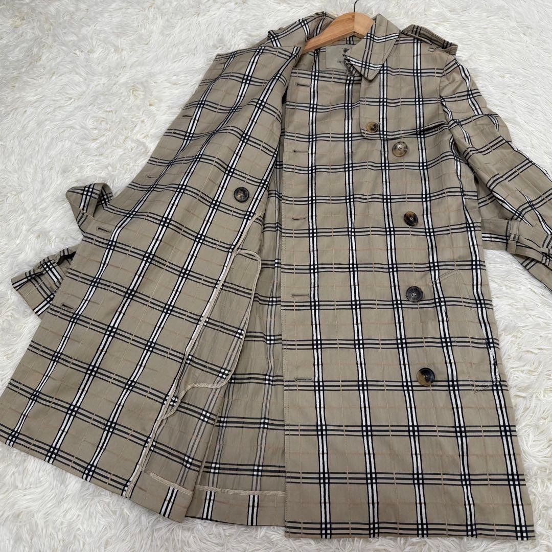 バーバリーロンドン チェック総柄 スプリングコート シルク混 ベルト USA4