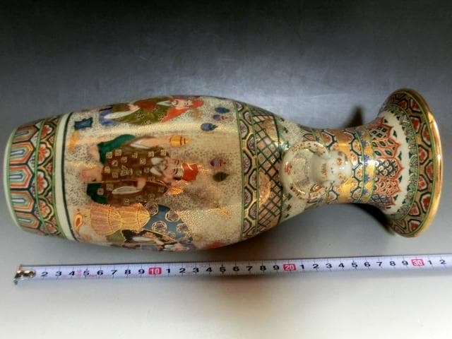 花瓶■古薩摩金彩七福神図耳付瓶(江戸後期)花器 壺 古美術 時代物 骨董品■