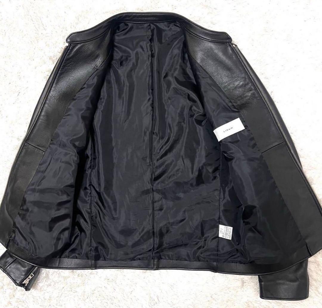 LIDNM ブラックレザージャケット スタンドカラー