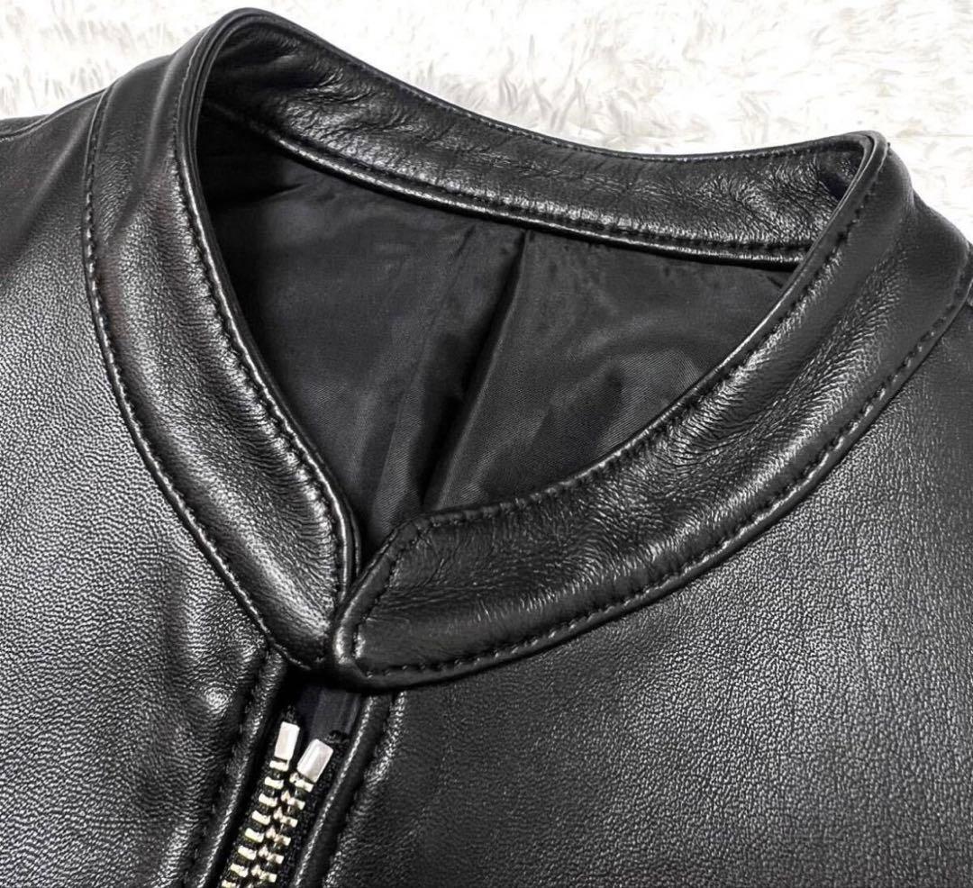 LIDNM ブラックレザージャケット スタンドカラー