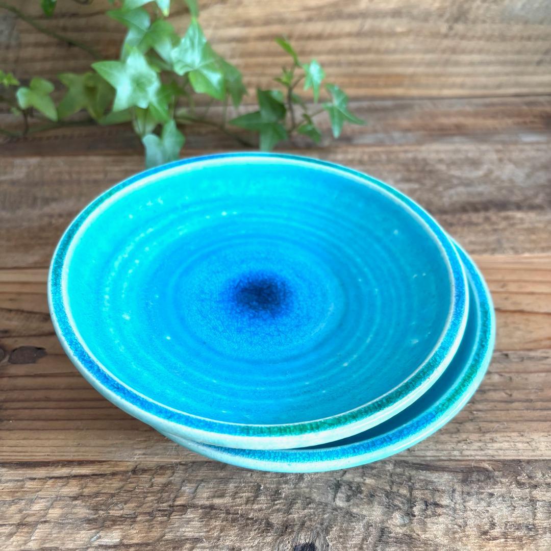 ガラス彩陶器 中皿 沖縄オーシャンブルー 2枚セット ギャラリー 風の島