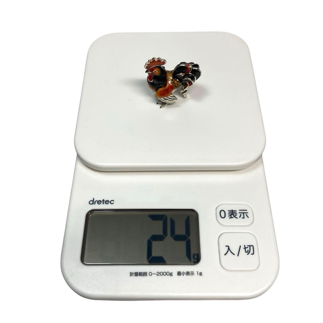 サツルノ　銀細工　SV925　雄鶏　長鳴鳥　フュギュリン　エナメル彩色　伊製