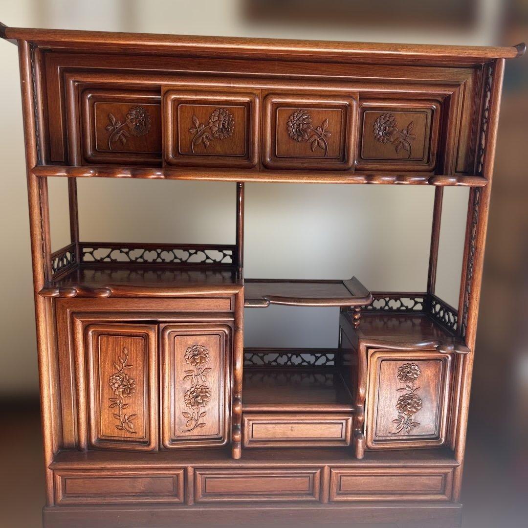 送料込 高級 花梨　収納棚 骨董品 飾り棚 茶箪笥 唐木 幅121㎝