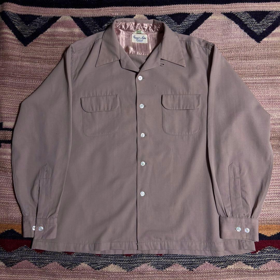 50s レーヨンギャバシャツ　単色レーヨン　ヴィンテージ　開襟シャツ　usa製