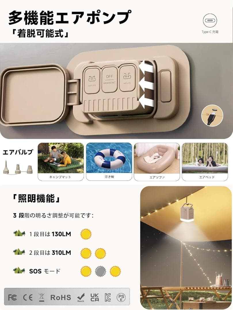 エアーベッド 電動ポンプ内蔵 厚40cm エアベッド 折り畳み式 自動膨張