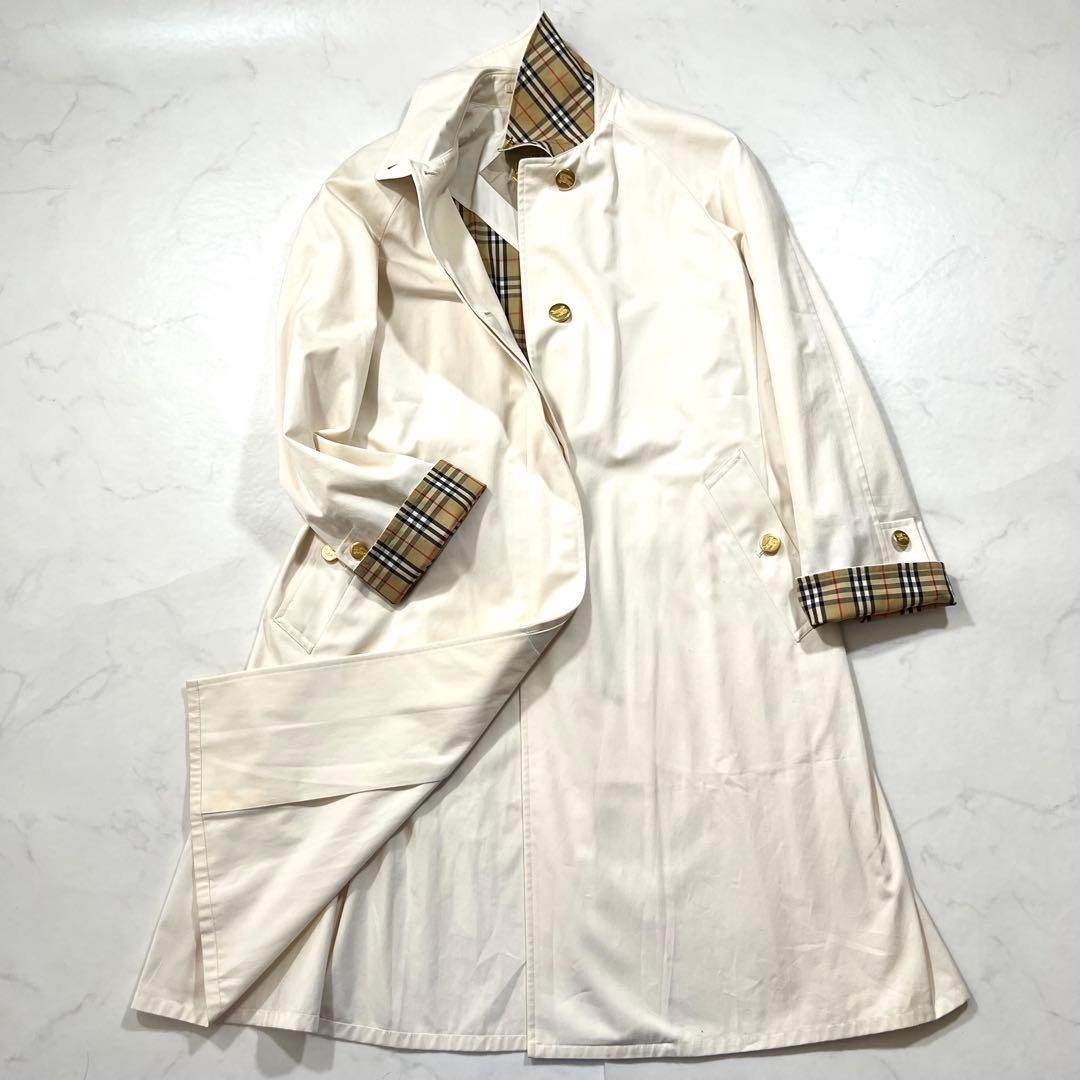 Burberry ステンカラーコート アイボリー 金ボタン M 9 ノバチェック