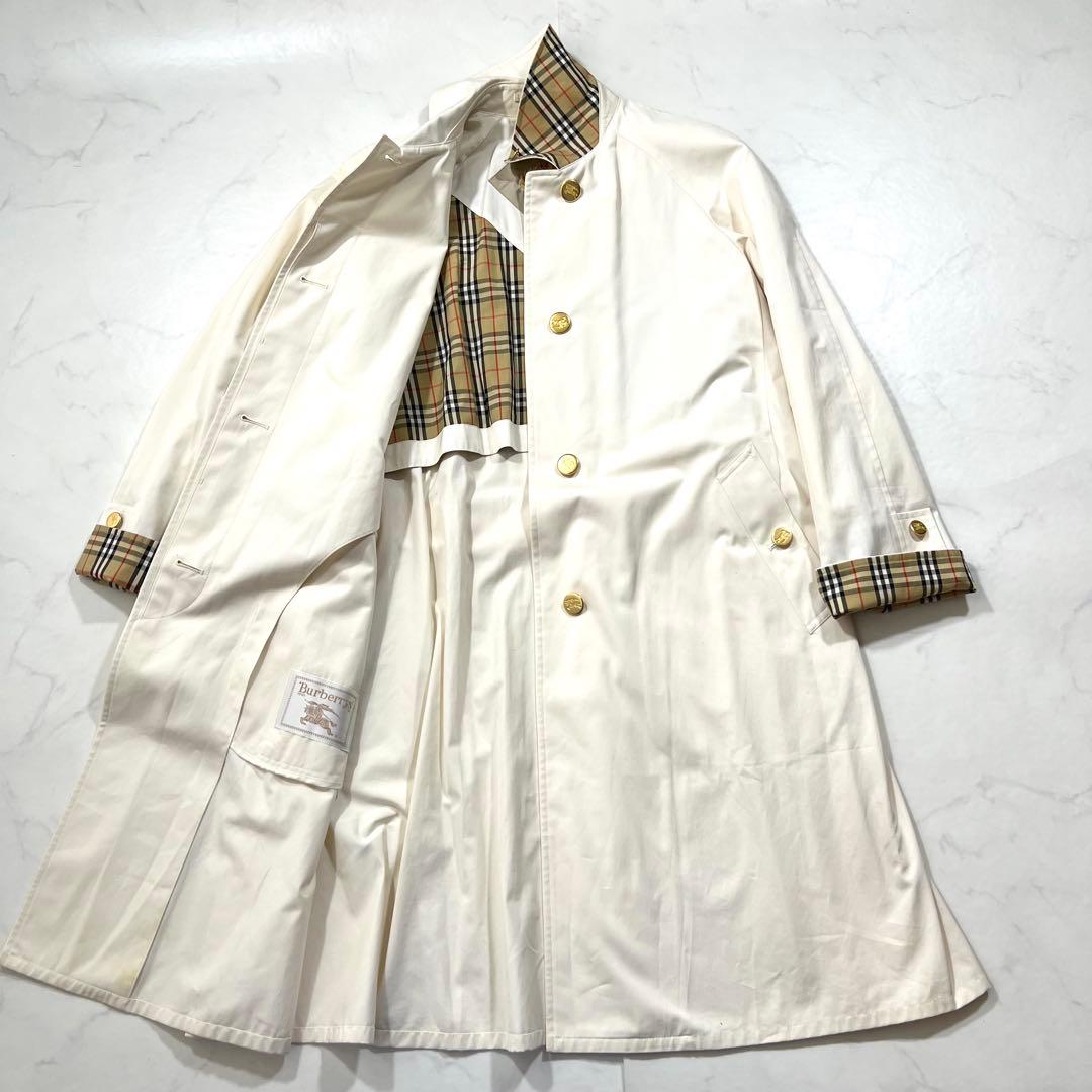 Burberry ステンカラーコート アイボリー 金ボタン M 9 ノバチェック