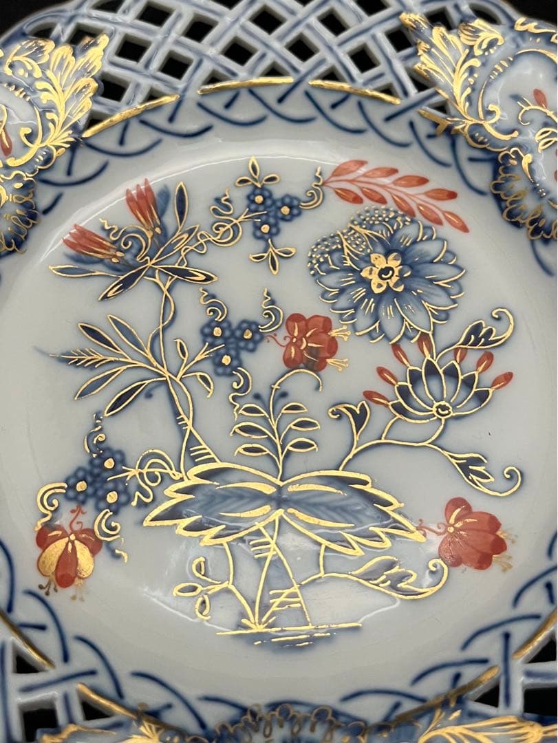 Meissen マイセン/※1級品 上級朱金装飾オニオン ピアスプレート　皿