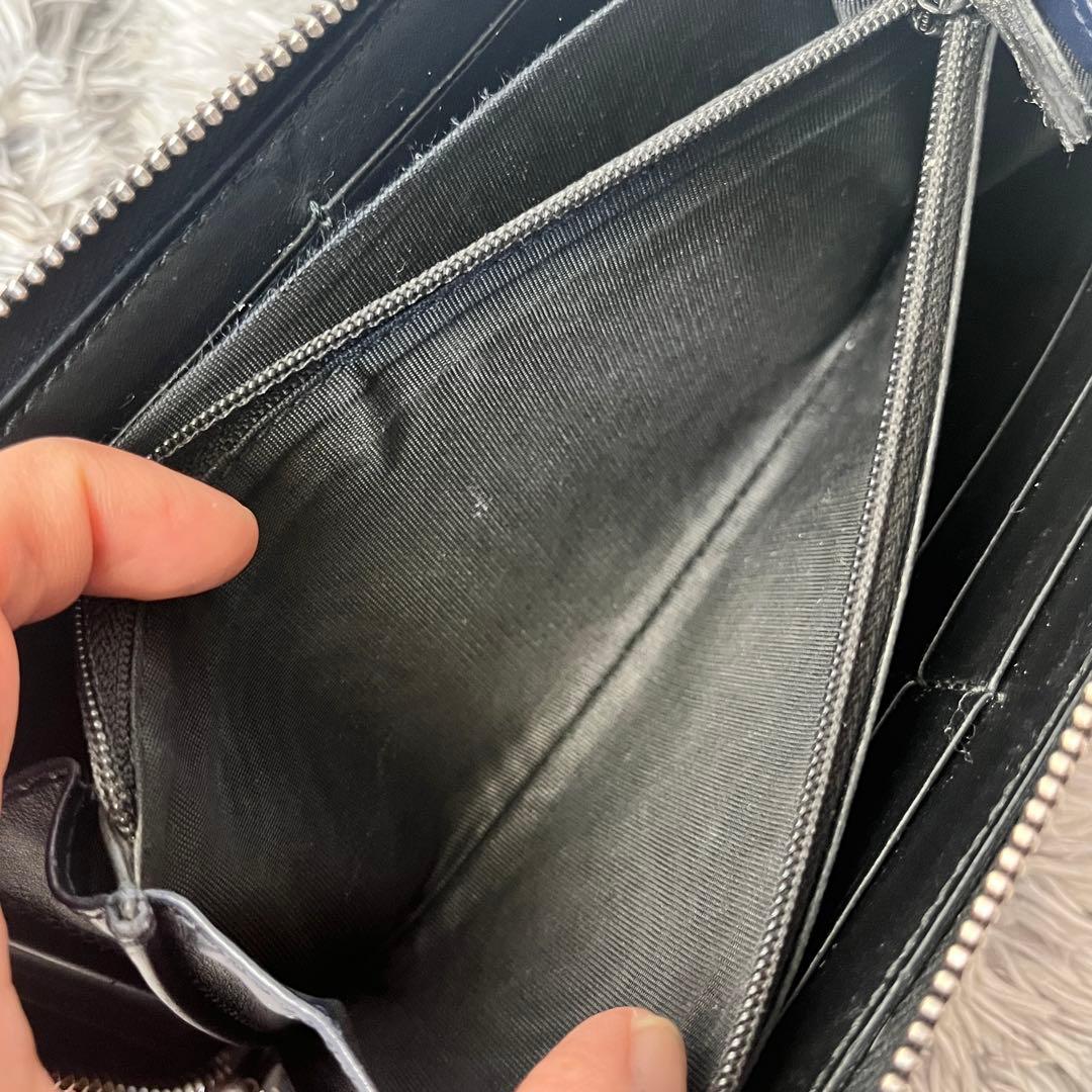 美品✨GUCCI シマ　ブラック　切り替えレザー　メンズ　ラウンドジップ　長財布