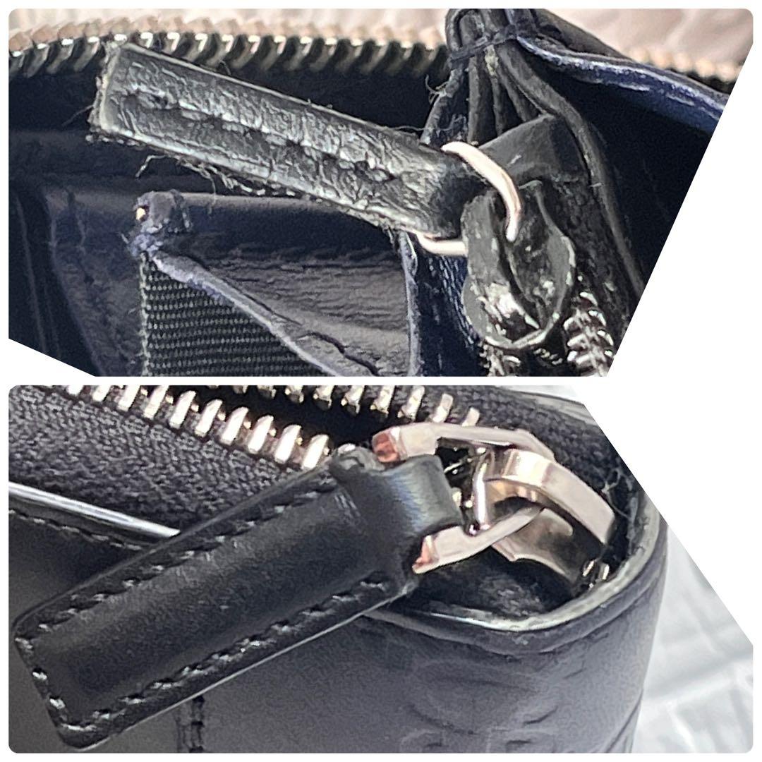 美品✨GUCCI シマ　ブラック　切り替えレザー　メンズ　ラウンドジップ　長財布