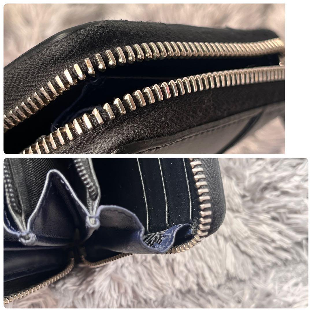 美品✨GUCCI シマ　ブラック　切り替えレザー　メンズ　ラウンドジップ　長財布