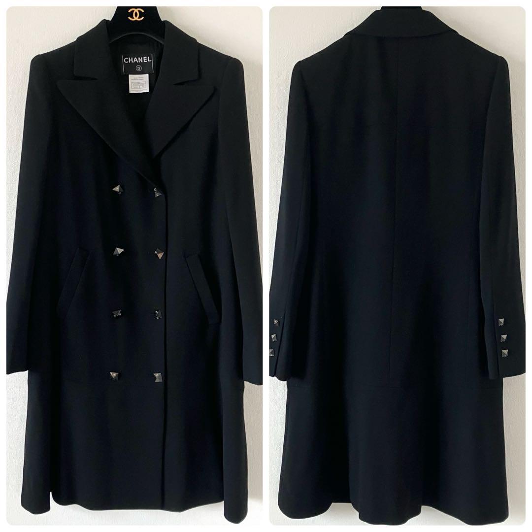 シャネル 03A ウール ココボタン ダブル チェスターコート 38 ブラック