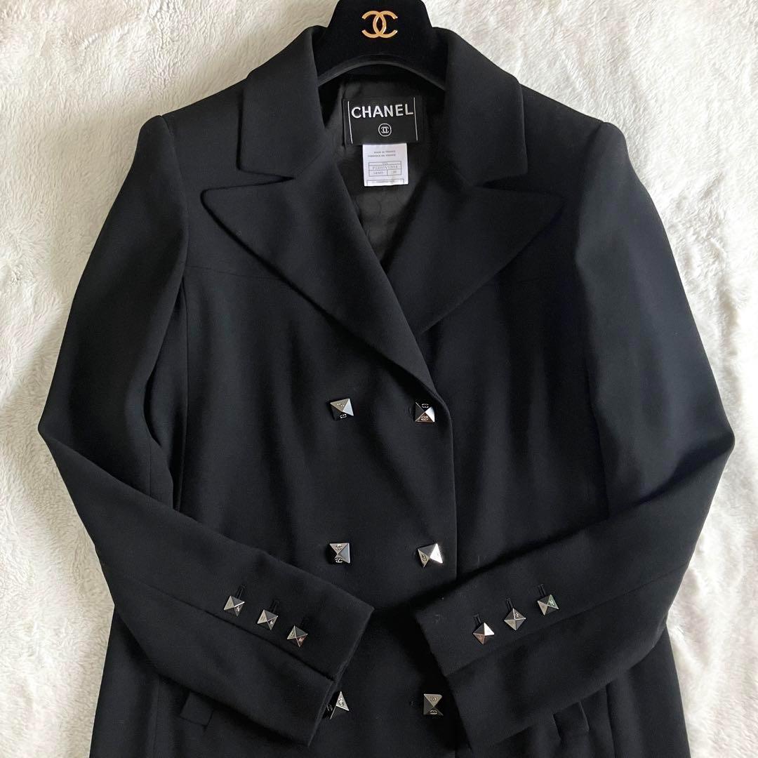 シャネル 03A ウール ココボタン ダブル チェスターコート 38 ブラック