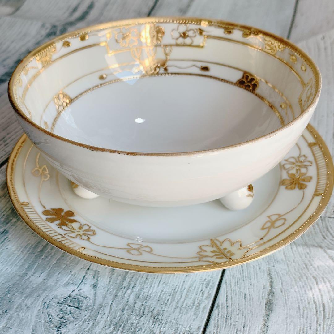 オールドノリタケ 盛り上げ モリムラ ソース用 カップ＆ソーサー 足付き 金彩