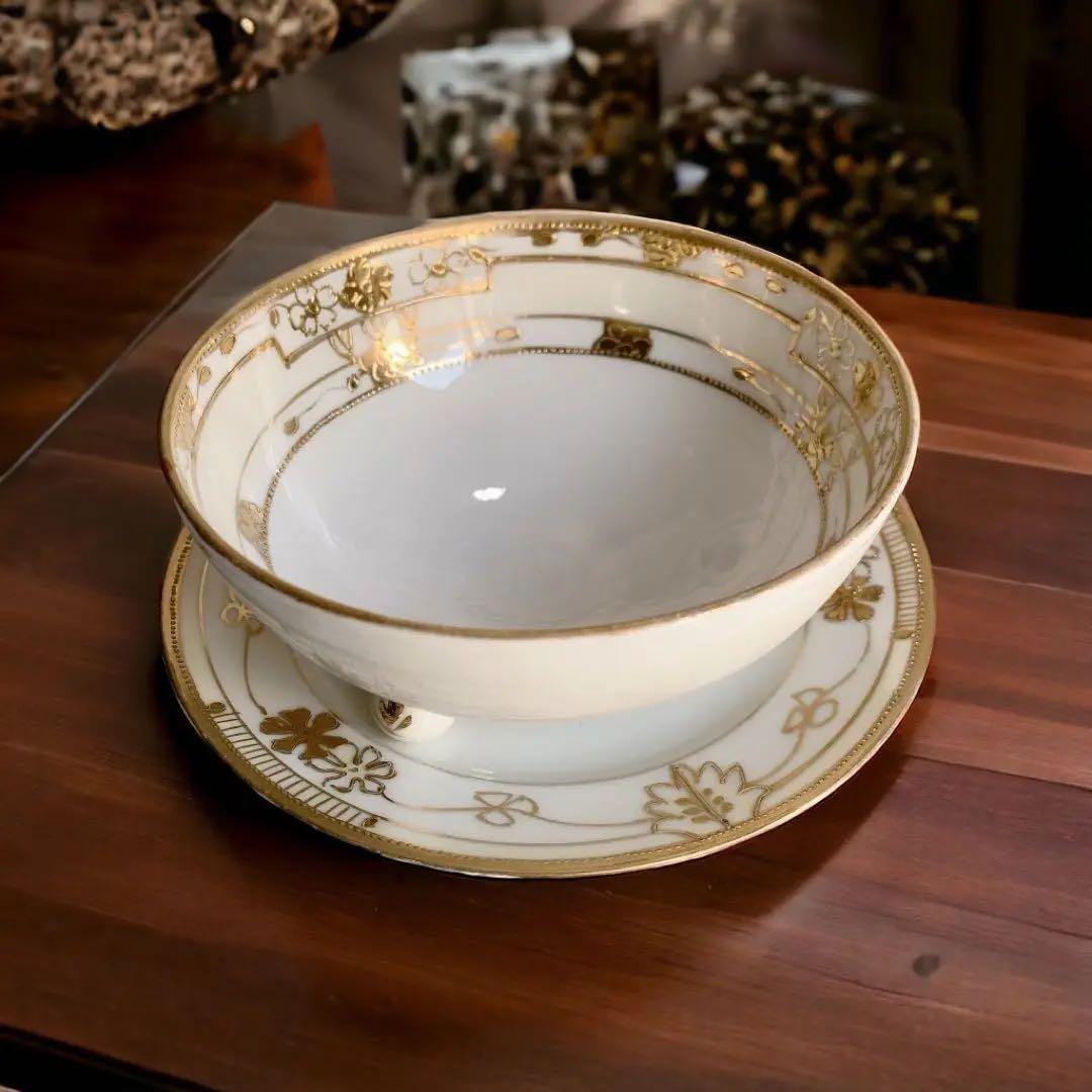 オールドノリタケ 盛り上げ モリムラ ソース用 カップ＆ソーサー 足付き 金彩